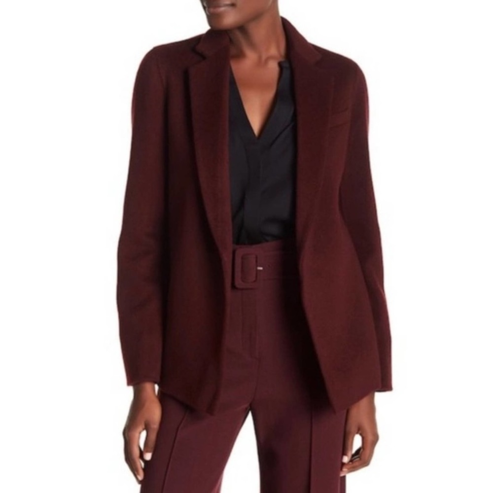 Theory Wool Cashmere Double-faced Pleated Jacket Color: Dark Currant